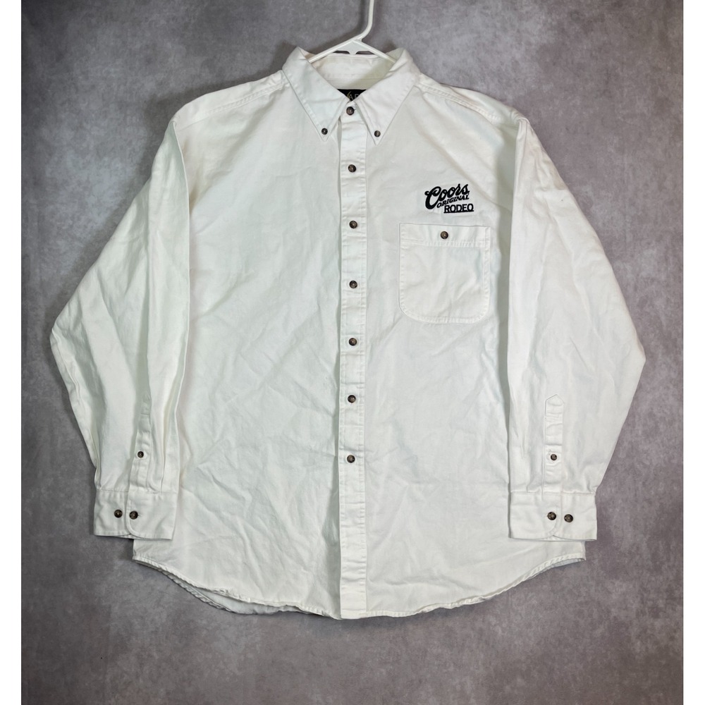 Coors Original Rodeo Shirt Mens XL White Button Down Long Sleeve Western USA